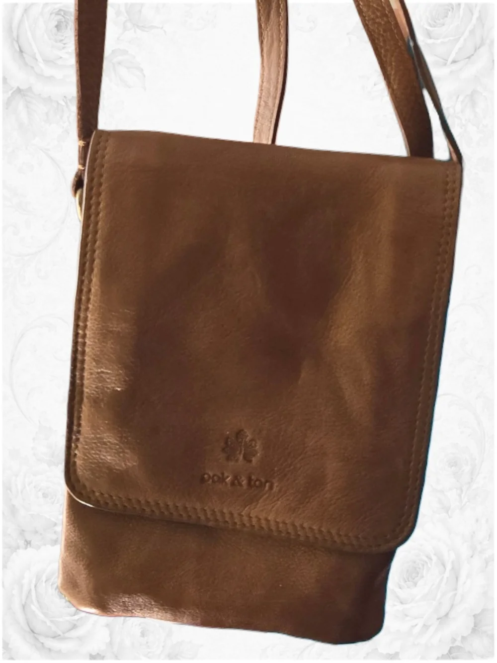 Oak & Tan Vlenca Brown Leather Crossbody Bag 3 Section Organizer